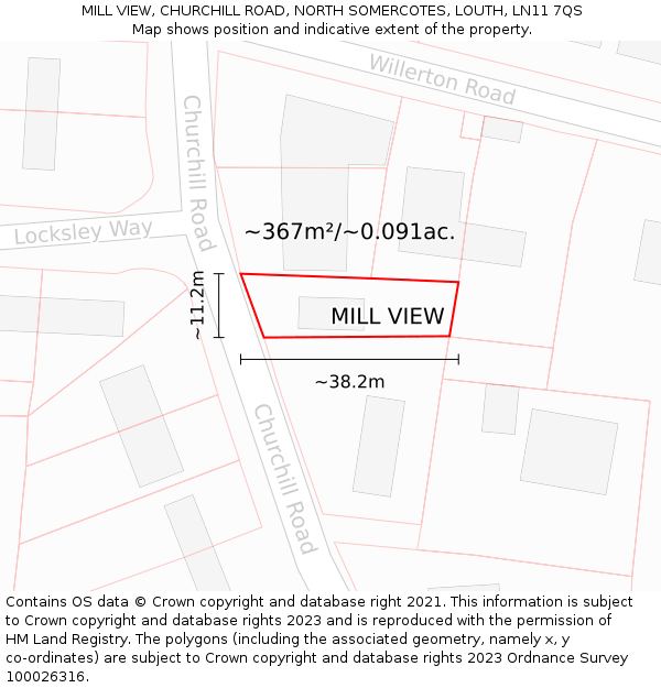 MILL VIEW, CHURCHILL ROAD, NORTH SOMERCOTES, LOUTH, LN11 7QS: Plot and title map