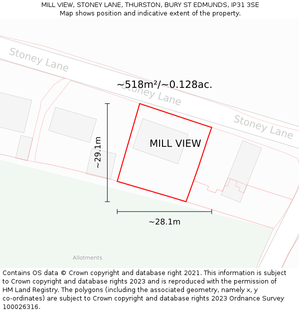 MILL VIEW, STONEY LANE, THURSTON, BURY ST EDMUNDS, IP31 3SE: Plot and title map