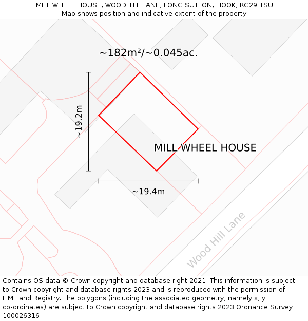 MILL WHEEL HOUSE, WOODHILL LANE, LONG SUTTON, HOOK, RG29 1SU: Plot and title map