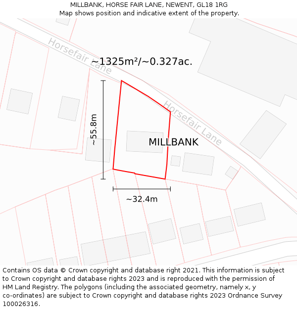 MILLBANK, HORSE FAIR LANE, NEWENT, GL18 1RG: Plot and title map