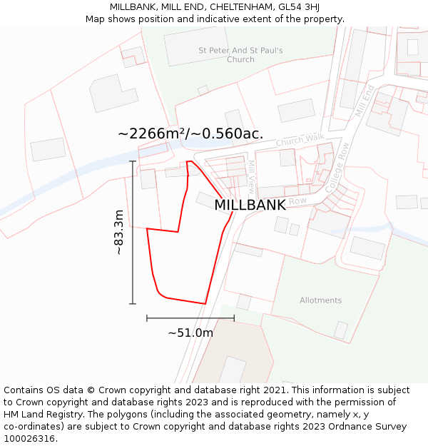 MILLBANK, MILL END, CHELTENHAM, GL54 3HJ: Plot and title map