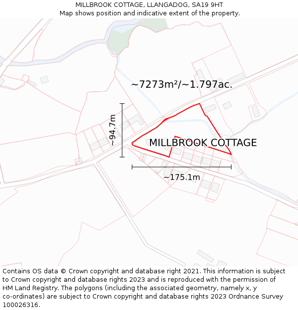 MILLBROOK COTTAGE, LLANGADOG, SA19 9HT: Plot and title map