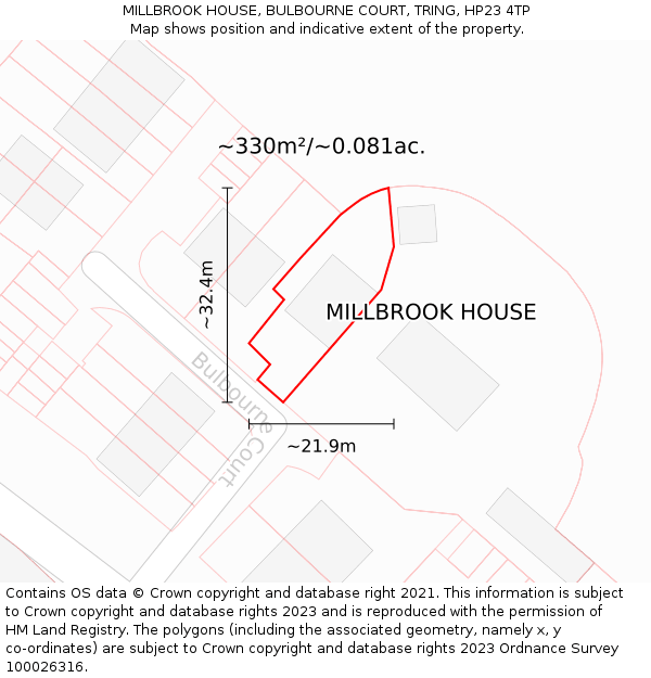 MILLBROOK HOUSE, BULBOURNE COURT, TRING, HP23 4TP: Plot and title map