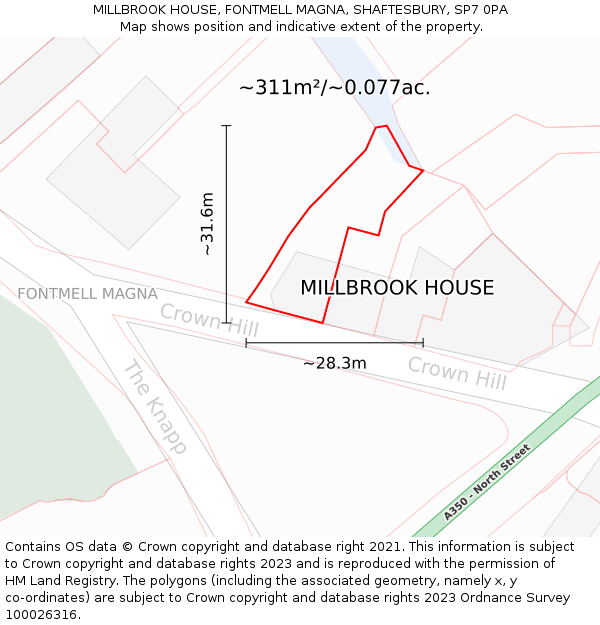 MILLBROOK HOUSE, FONTMELL MAGNA, SHAFTESBURY, SP7 0PA: Plot and title map