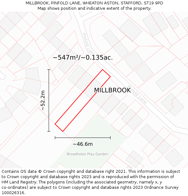 MILLBROOK, PINFOLD LANE, WHEATON ASTON, STAFFORD, ST19 9PD: Plot and title map