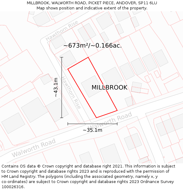 MILLBROOK, WALWORTH ROAD, PICKET PIECE, ANDOVER, SP11 6LU: Plot and title map