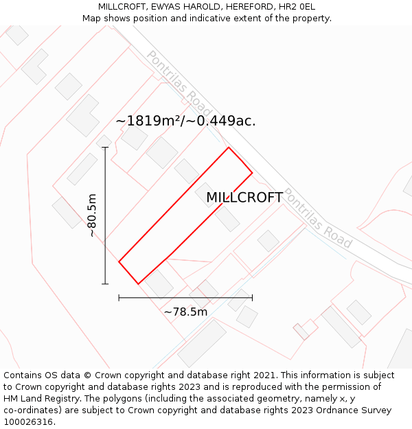 MILLCROFT, EWYAS HAROLD, HEREFORD, HR2 0EL: Plot and title map