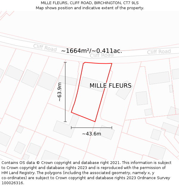 MILLE FLEURS, CLIFF ROAD, BIRCHINGTON, CT7 9LS: Plot and title map