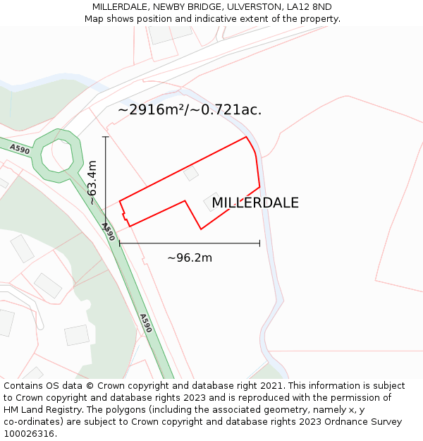 MILLERDALE, NEWBY BRIDGE, ULVERSTON, LA12 8ND: Plot and title map