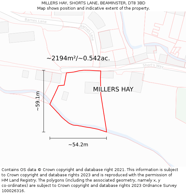 MILLERS HAY, SHORTS LANE, BEAMINSTER, DT8 3BD: Plot and title map