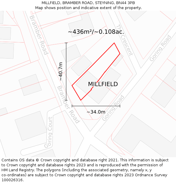 MILLFIELD, BRAMBER ROAD, STEYNING, BN44 3PB: Plot and title map
