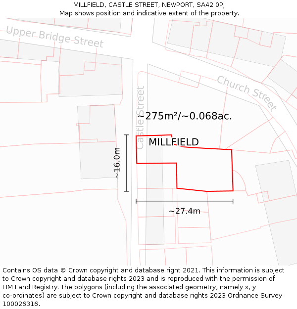 MILLFIELD, CASTLE STREET, NEWPORT, SA42 0PJ: Plot and title map