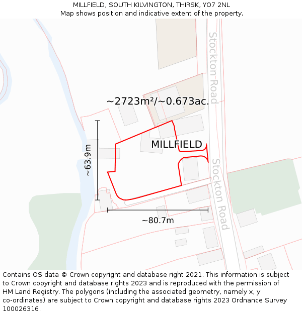 MILLFIELD, SOUTH KILVINGTON, THIRSK, YO7 2NL: Plot and title map