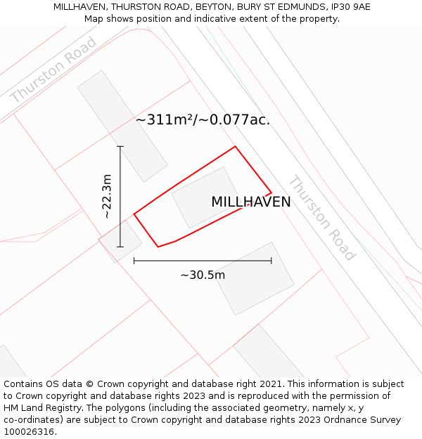 MILLHAVEN, THURSTON ROAD, BEYTON, BURY ST EDMUNDS, IP30 9AE: Plot and title map
