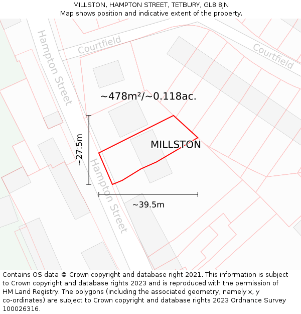 MILLSTON, HAMPTON STREET, TETBURY, GL8 8JN: Plot and title map