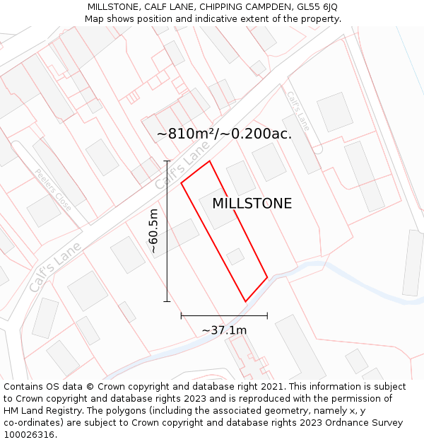 MILLSTONE, CALF LANE, CHIPPING CAMPDEN, GL55 6JQ: Plot and title map