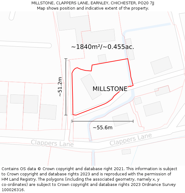 MILLSTONE, CLAPPERS LANE, EARNLEY, CHICHESTER, PO20 7JJ: Plot and title map