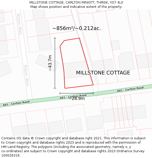 MILLSTONE COTTAGE, CARLTON MINIOTT, THIRSK, YO7 4LX: Plot and title map