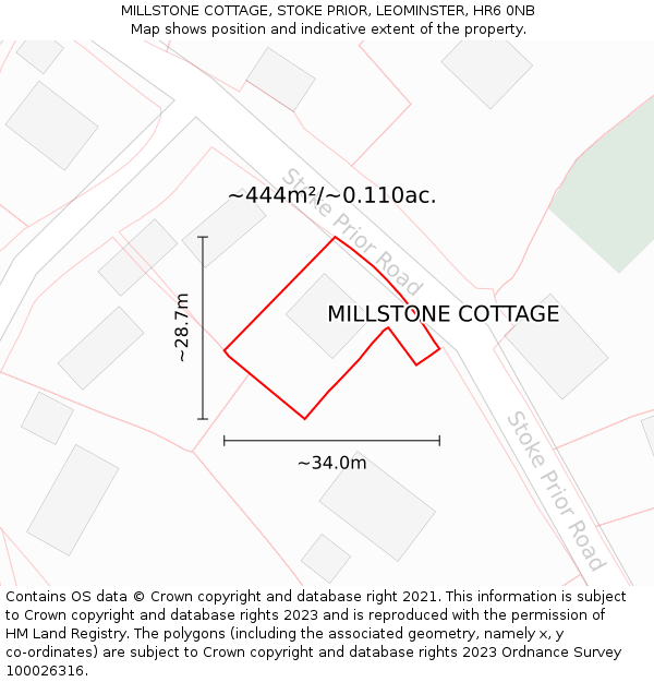 MILLSTONE COTTAGE, STOKE PRIOR, LEOMINSTER, HR6 0NB: Plot and title map