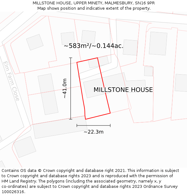 MILLSTONE HOUSE, UPPER MINETY, MALMESBURY, SN16 9PR: Plot and title map