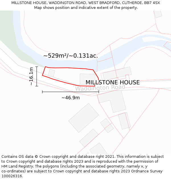 MILLSTONE HOUSE, WADDINGTON ROAD, WEST BRADFORD, CLITHEROE, BB7 4SX: Plot and title map