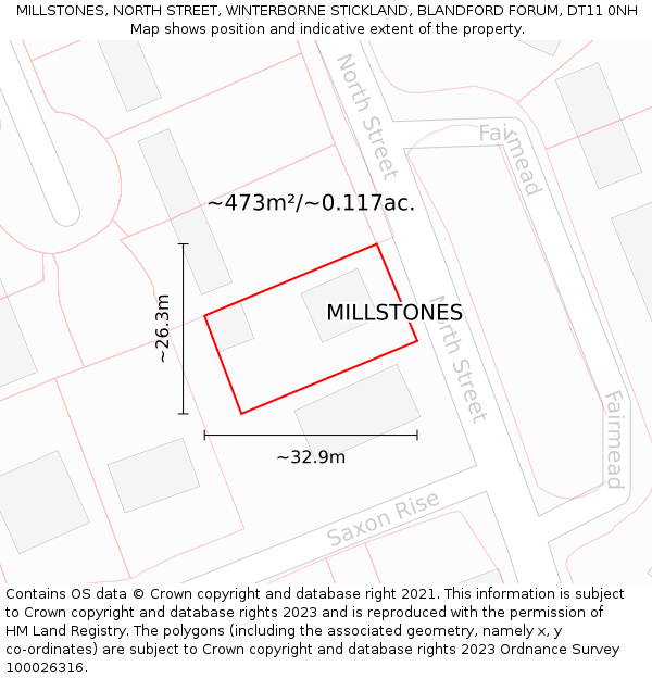 MILLSTONES, NORTH STREET, WINTERBORNE STICKLAND, BLANDFORD FORUM, DT11 0NH: Plot and title map