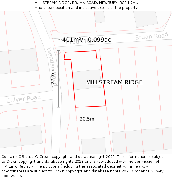 MILLSTREAM RIDGE, BRUAN ROAD, NEWBURY, RG14 7AU: Plot and title map