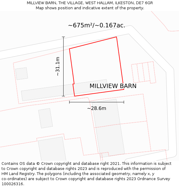 MILLVIEW BARN, THE VILLAGE, WEST HALLAM, ILKESTON, DE7 6GR: Plot and title map