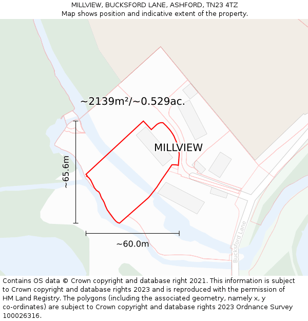 MILLVIEW, BUCKSFORD LANE, ASHFORD, TN23 4TZ: Plot and title map