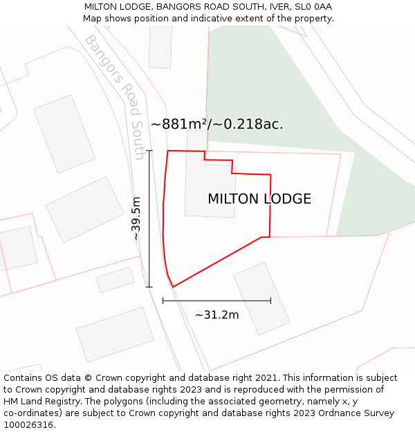 MILTON LODGE, BANGORS ROAD SOUTH, IVER, SL0 0AA: Plot and title map