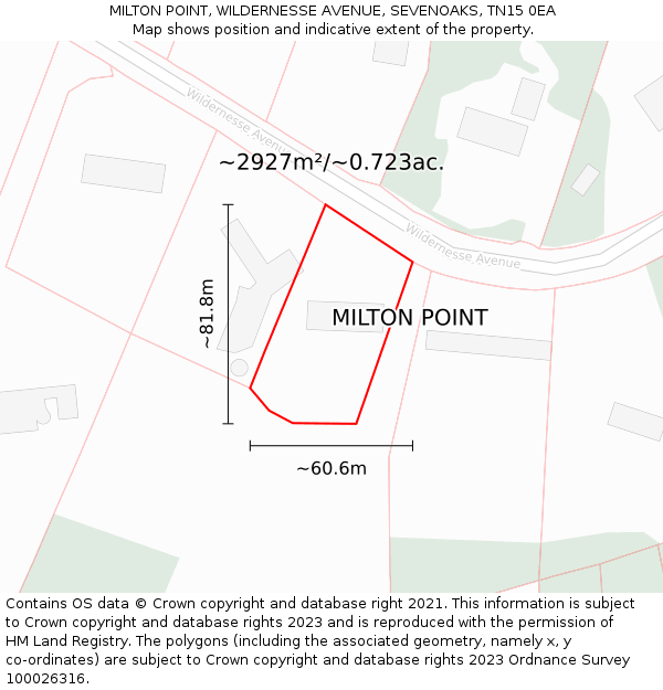 MILTON POINT, WILDERNESSE AVENUE, SEVENOAKS, TN15 0EA: Plot and title map