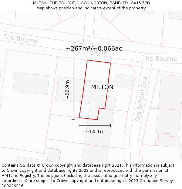 MILTON, THE BOURNE, HOOK NORTON, BANBURY, OX15 5PB: Plot and title map