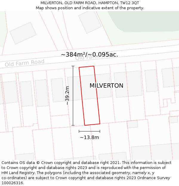 MILVERTON, OLD FARM ROAD, HAMPTON, TW12 3QT: Plot and title map