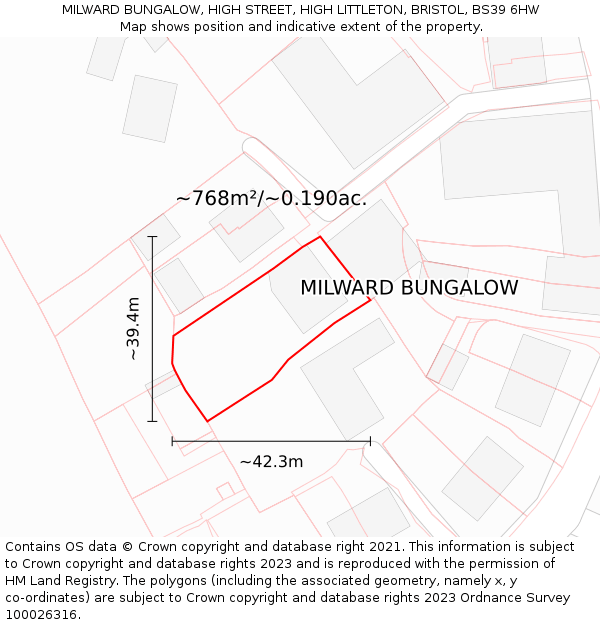 MILWARD BUNGALOW, HIGH STREET, HIGH LITTLETON, BRISTOL, BS39 6HW: Plot and title map