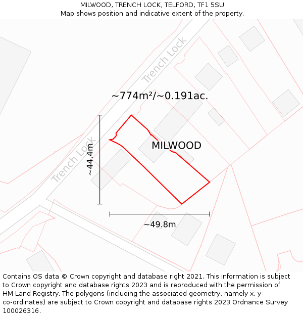 MILWOOD, TRENCH LOCK, TELFORD, TF1 5SU: Plot and title map