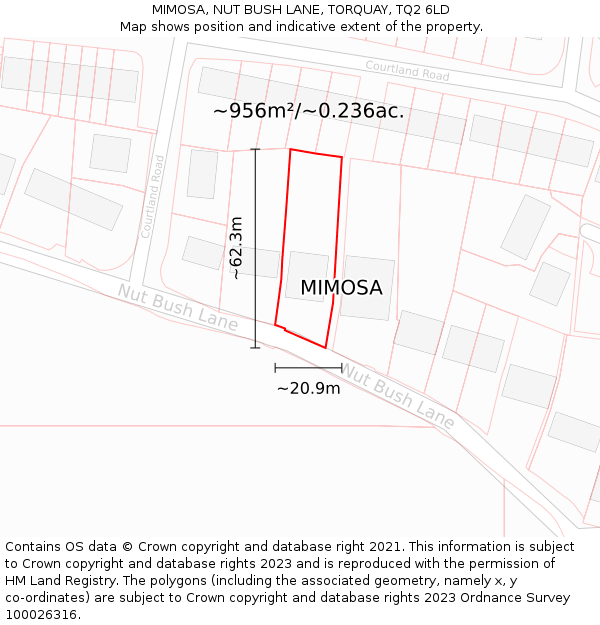 MIMOSA, NUT BUSH LANE, TORQUAY, TQ2 6LD: Plot and title map