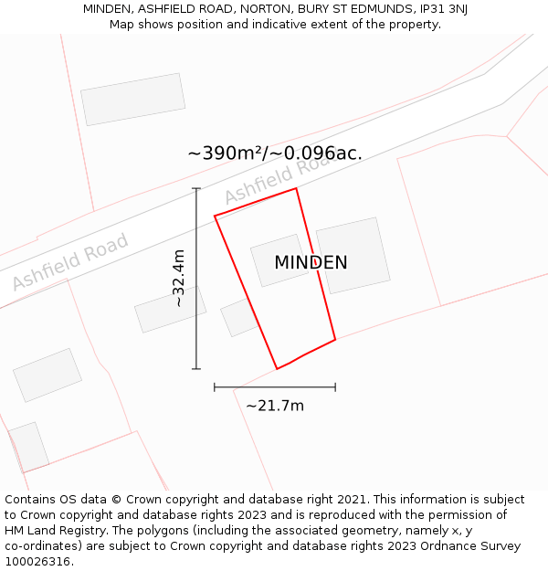 MINDEN, ASHFIELD ROAD, NORTON, BURY ST EDMUNDS, IP31 3NJ: Plot and title map