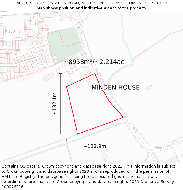MINDEN HOUSE, STATION ROAD, MILDENHALL, BURY ST EDMUNDS, IP28 7DR: Plot and title map