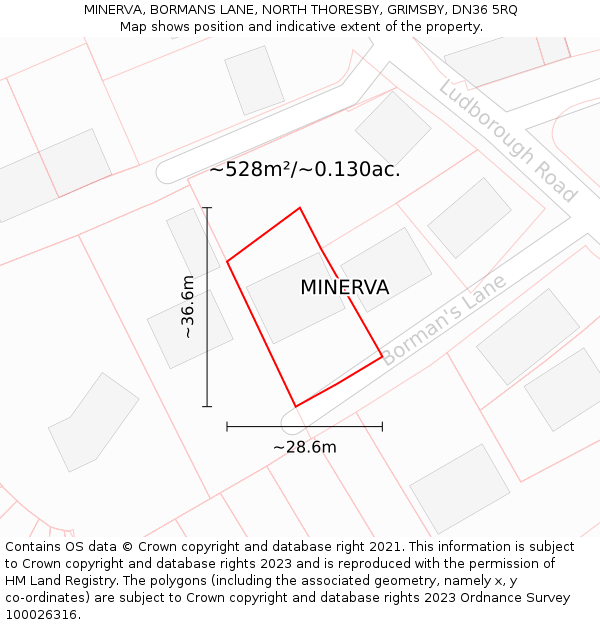 MINERVA, BORMANS LANE, NORTH THORESBY, GRIMSBY, DN36 5RQ: Plot and title map