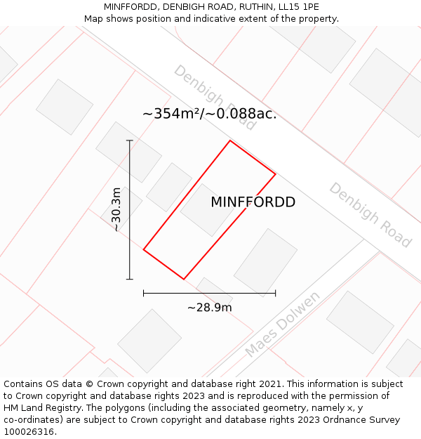 MINFFORDD, DENBIGH ROAD, RUTHIN, LL15 1PE: Plot and title map