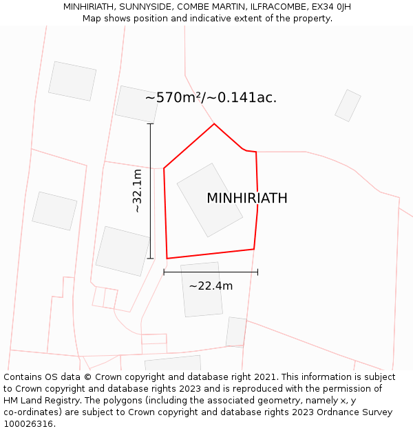 MINHIRIATH, SUNNYSIDE, COMBE MARTIN, ILFRACOMBE, EX34 0JH: Plot and title map