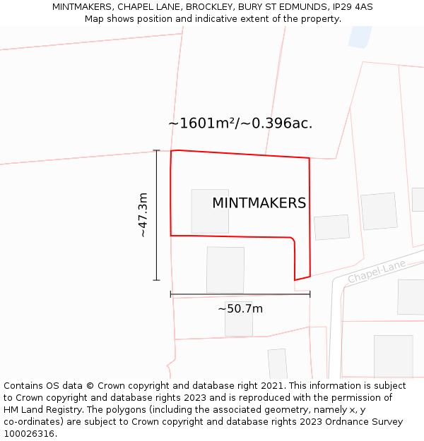 MINTMAKERS, CHAPEL LANE, BROCKLEY, BURY ST EDMUNDS, IP29 4AS: Plot and title map