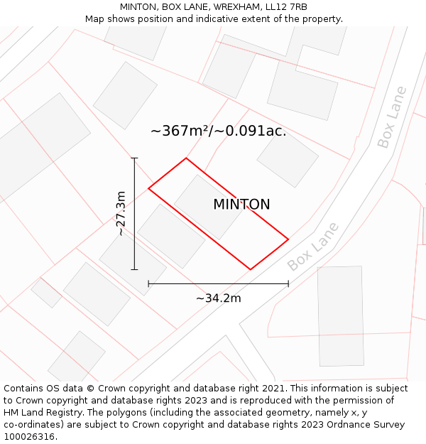MINTON, BOX LANE, WREXHAM, LL12 7RB: Plot and title map