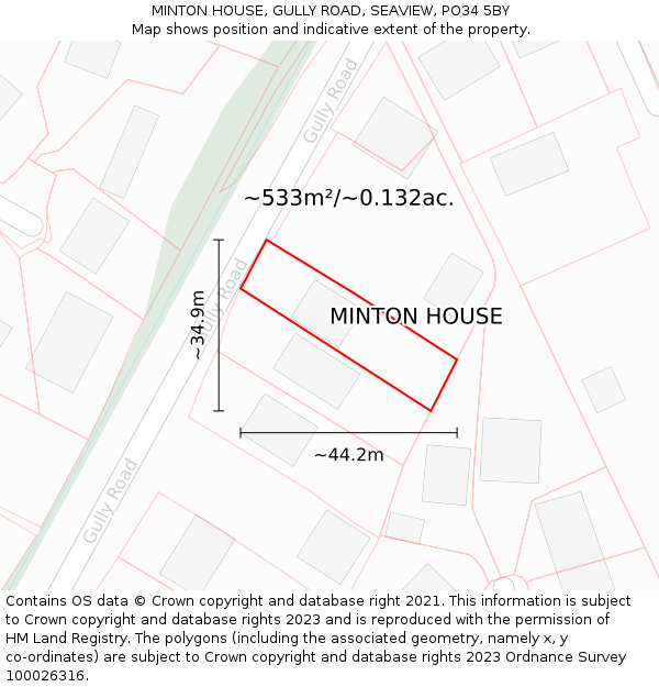 MINTON HOUSE, GULLY ROAD, SEAVIEW, PO34 5BY: Plot and title map
