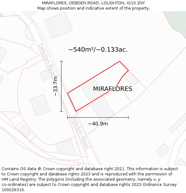 MIRAFLORES, DEBDEN ROAD, LOUGHTON, IG10 2NY: Plot and title map