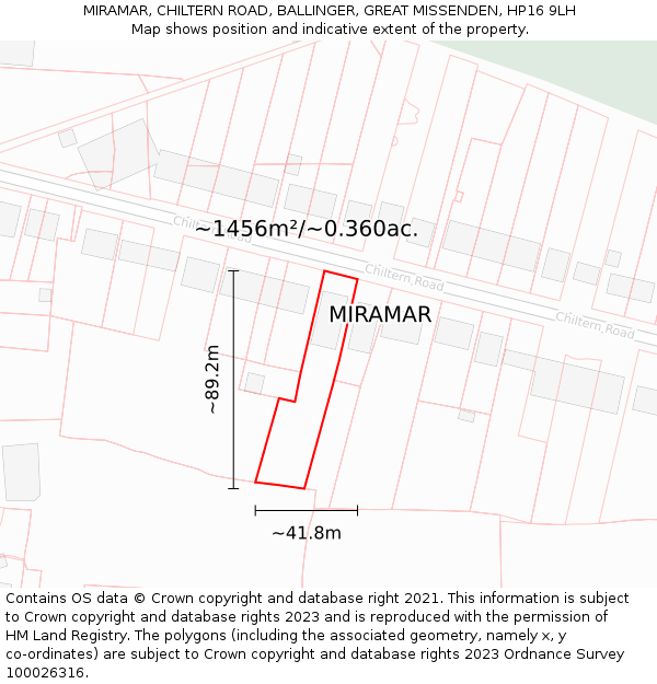 MIRAMAR, CHILTERN ROAD, BALLINGER, GREAT MISSENDEN, HP16 9LH: Plot and title map