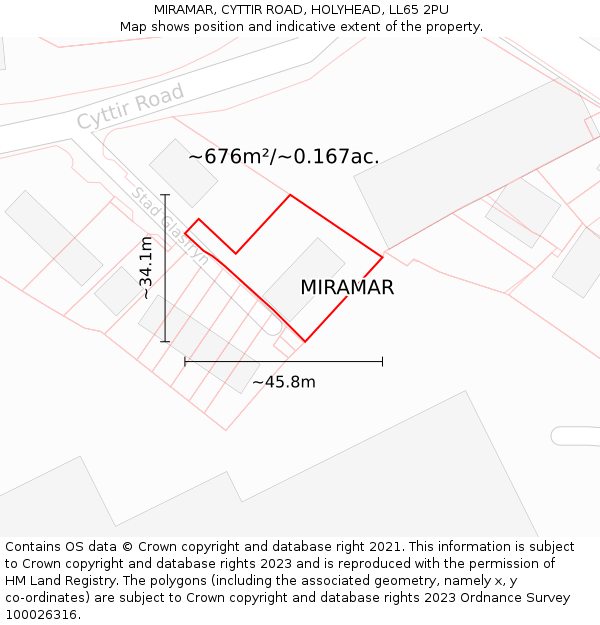 MIRAMAR, CYTTIR ROAD, HOLYHEAD, LL65 2PU: Plot and title map