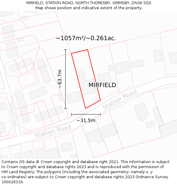 MIRFIELD, STATION ROAD, NORTH THORESBY, GRIMSBY, DN36 5QS: Plot and title map