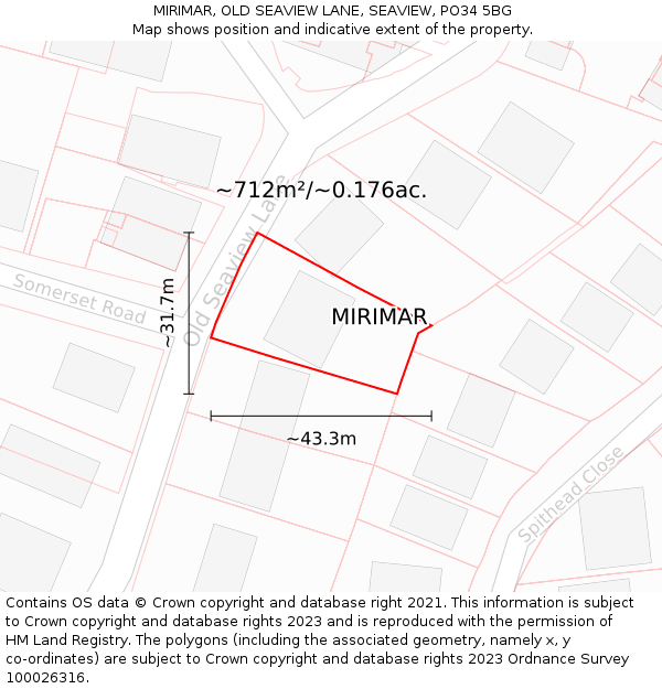 MIRIMAR, OLD SEAVIEW LANE, SEAVIEW, PO34 5BG: Plot and title map