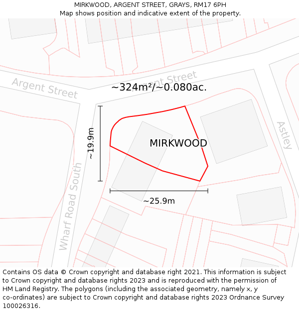 MIRKWOOD, ARGENT STREET, GRAYS, RM17 6PH: Plot and title map
